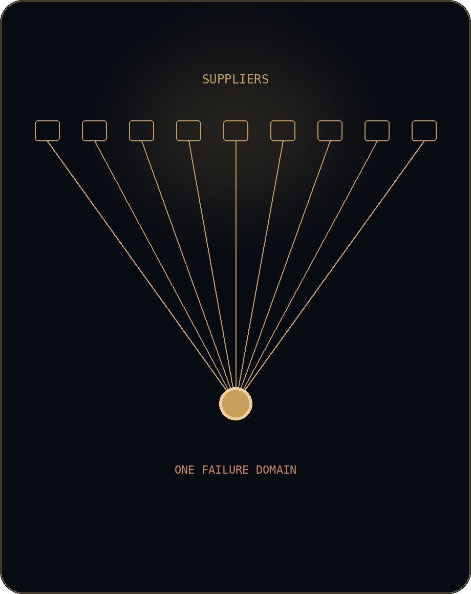 Many suppliers converging on one failure domain